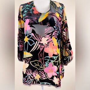 Johnny Was Floral and Velvet Burnout  Multicolor Blouse, Size Small, NWOT